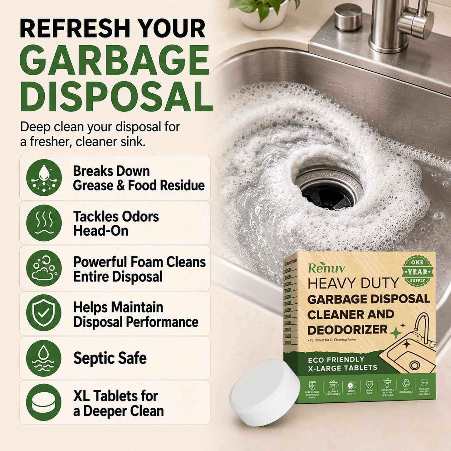 Garbage Disposal Cleaner & Deodorizer Tablets