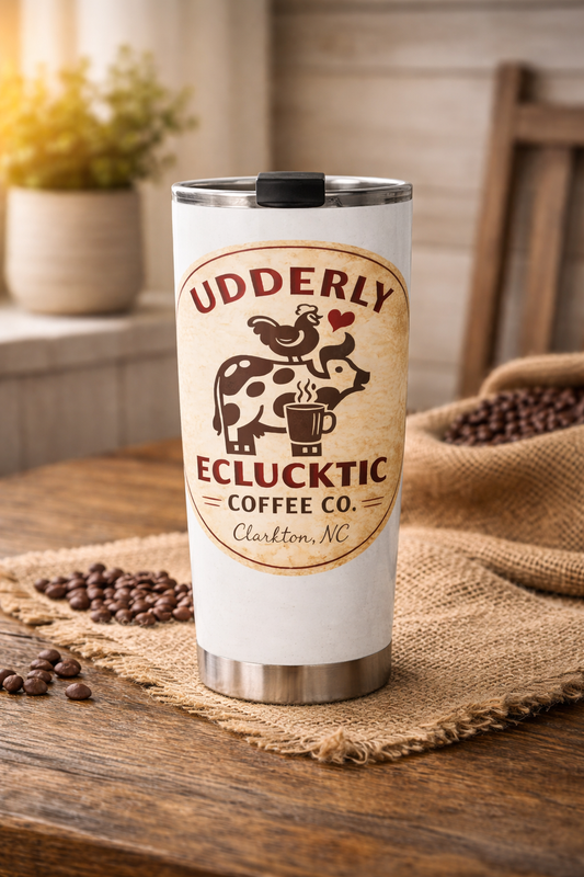 Udderly Eclucktic Farmhouse Coffee Tumbler – 20 oz Stainless Steel