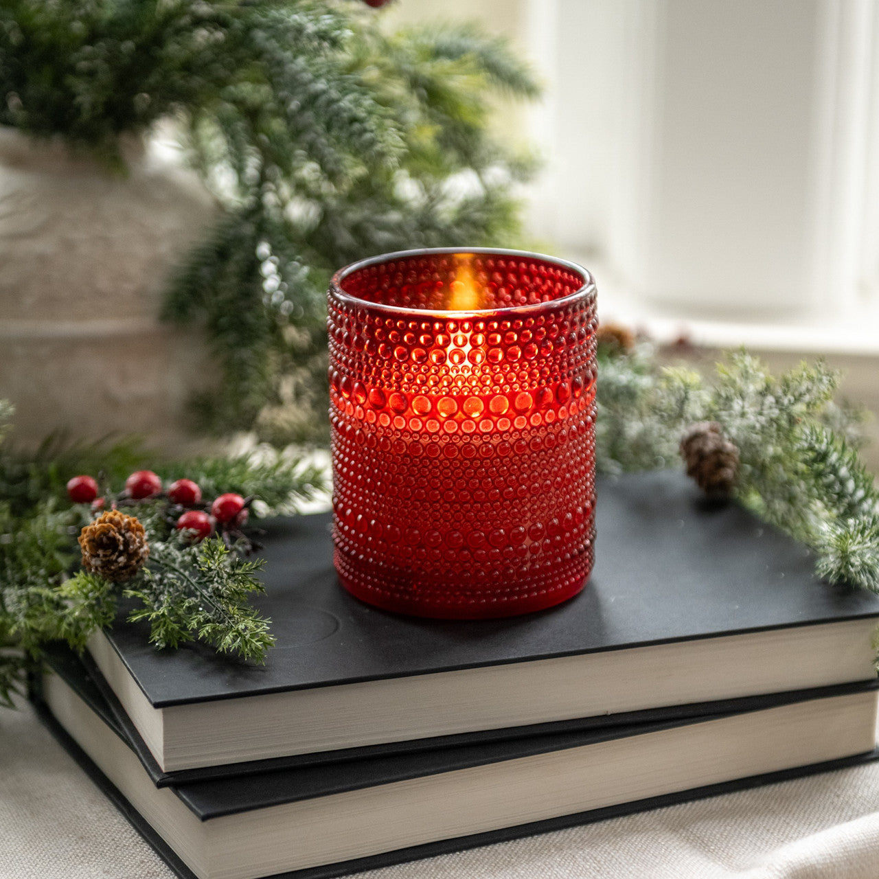Red Dotted Glass 3D Flame Wax Candle | 2 Sizes