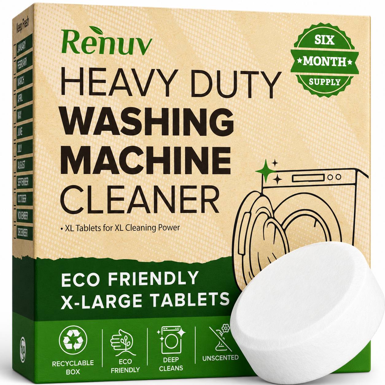 Washing Machine Cleaner Descaler Tablets - Heavy Duty Deep Cleaning for Front Load or Top Load Washer, 6 Pack