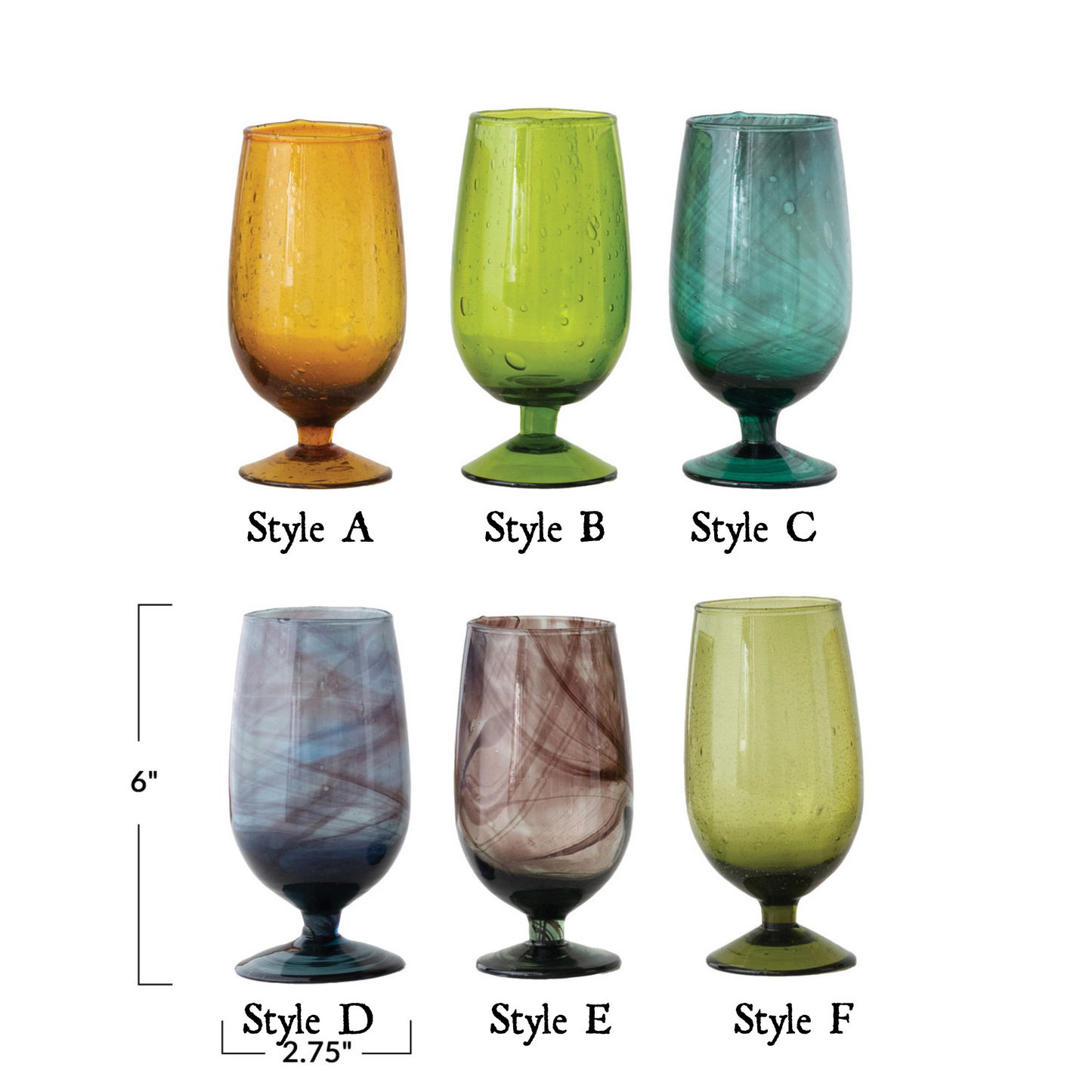 Hand-Blown Stemmed Drinking Wine Glass | 6 Colors