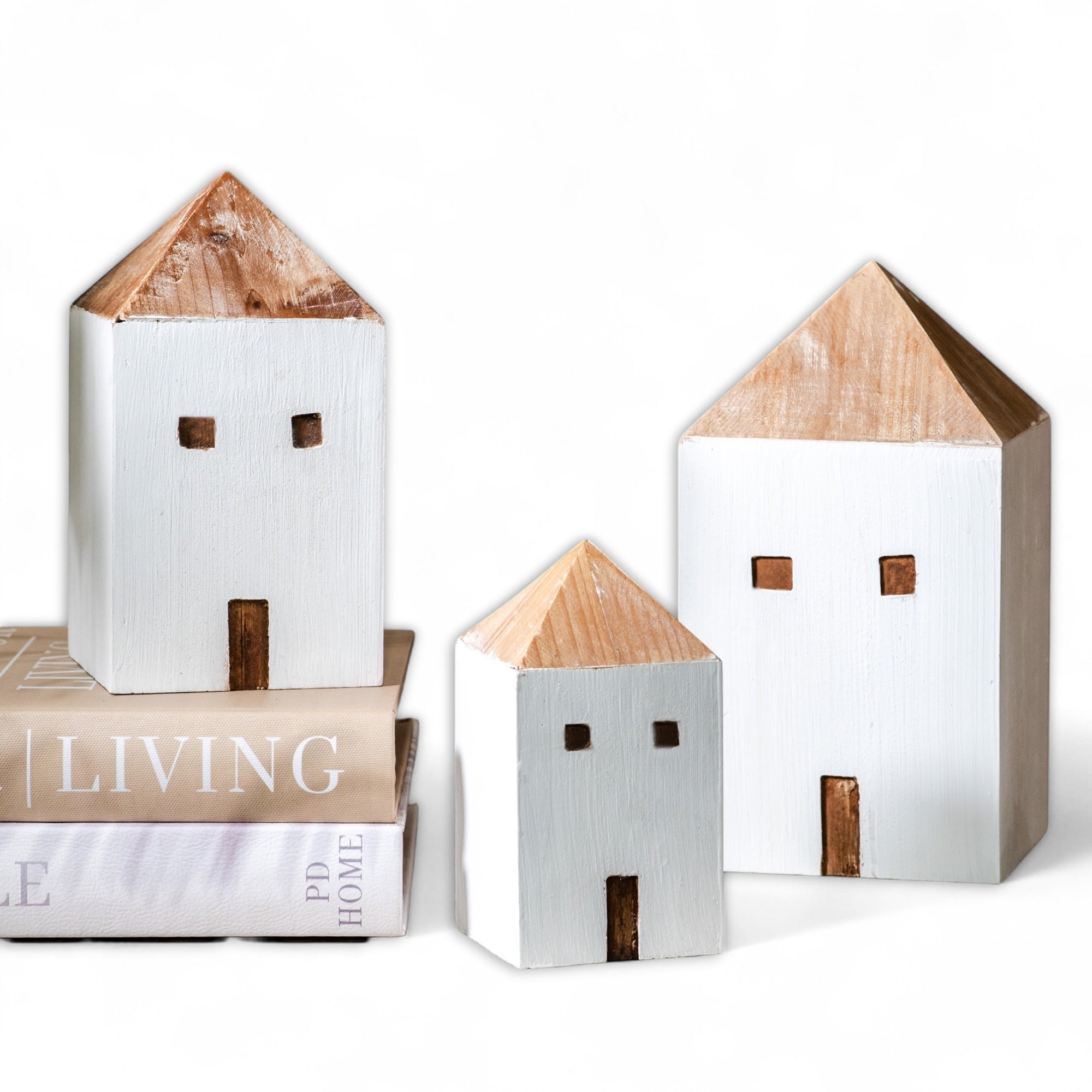 Whitewashed Wood House Figures | Set of 3 – Udderly Eclucktic Coffee Co.