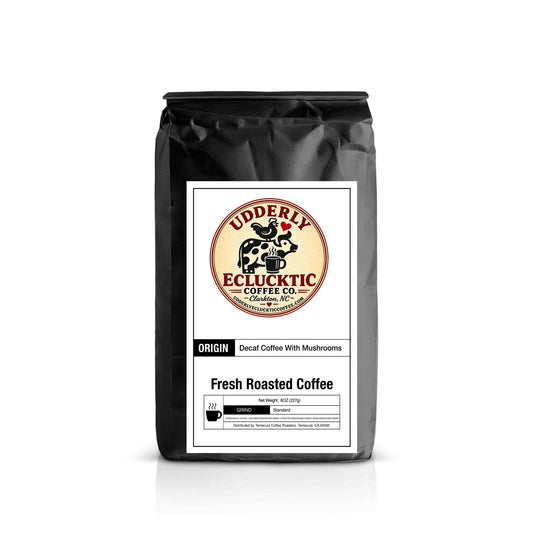 Decaf Coffee With Mushrooms | Udderly Eclucktic product packaging