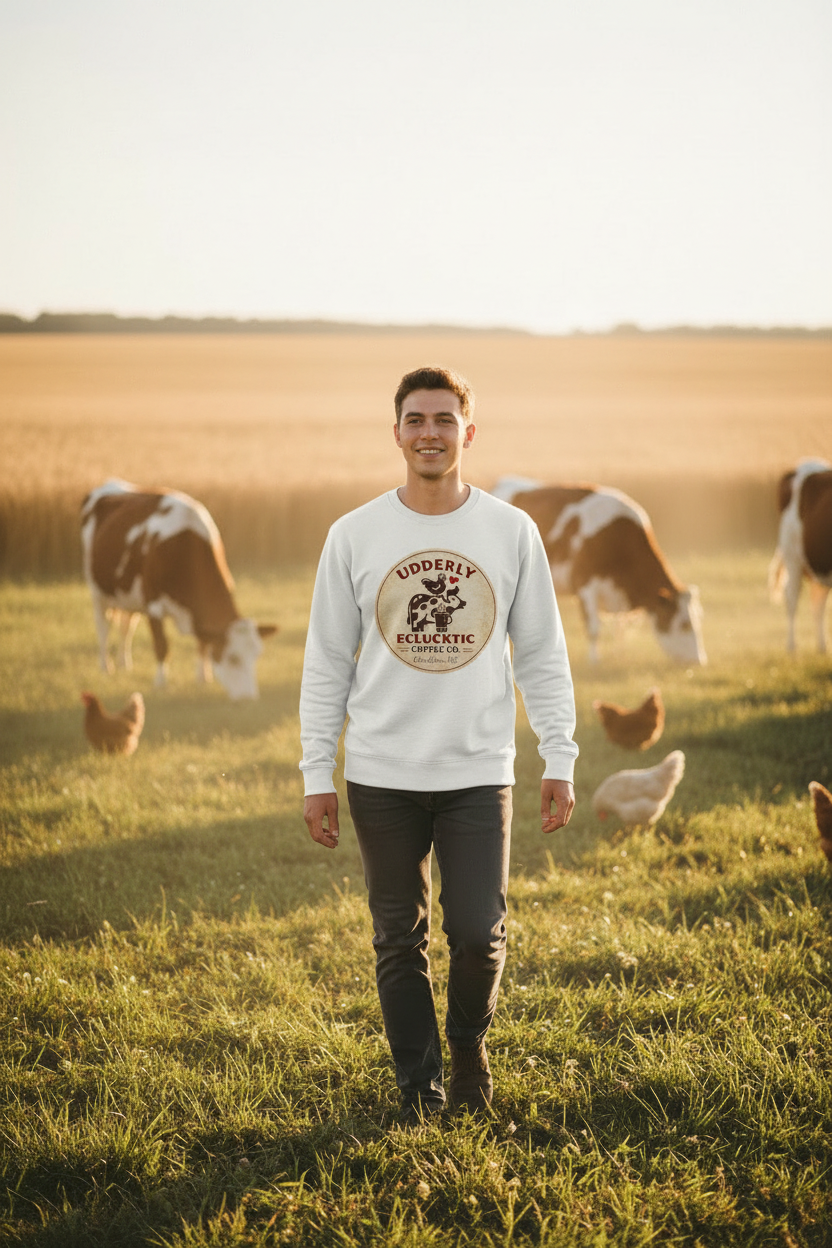 White Organic Sweatshirt - Walking through farm
